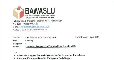 Jelang Pemutakhiran Data Pemilih, Bawaslu Purbalingga Instruksikan Hal Ini Pada Jajaran