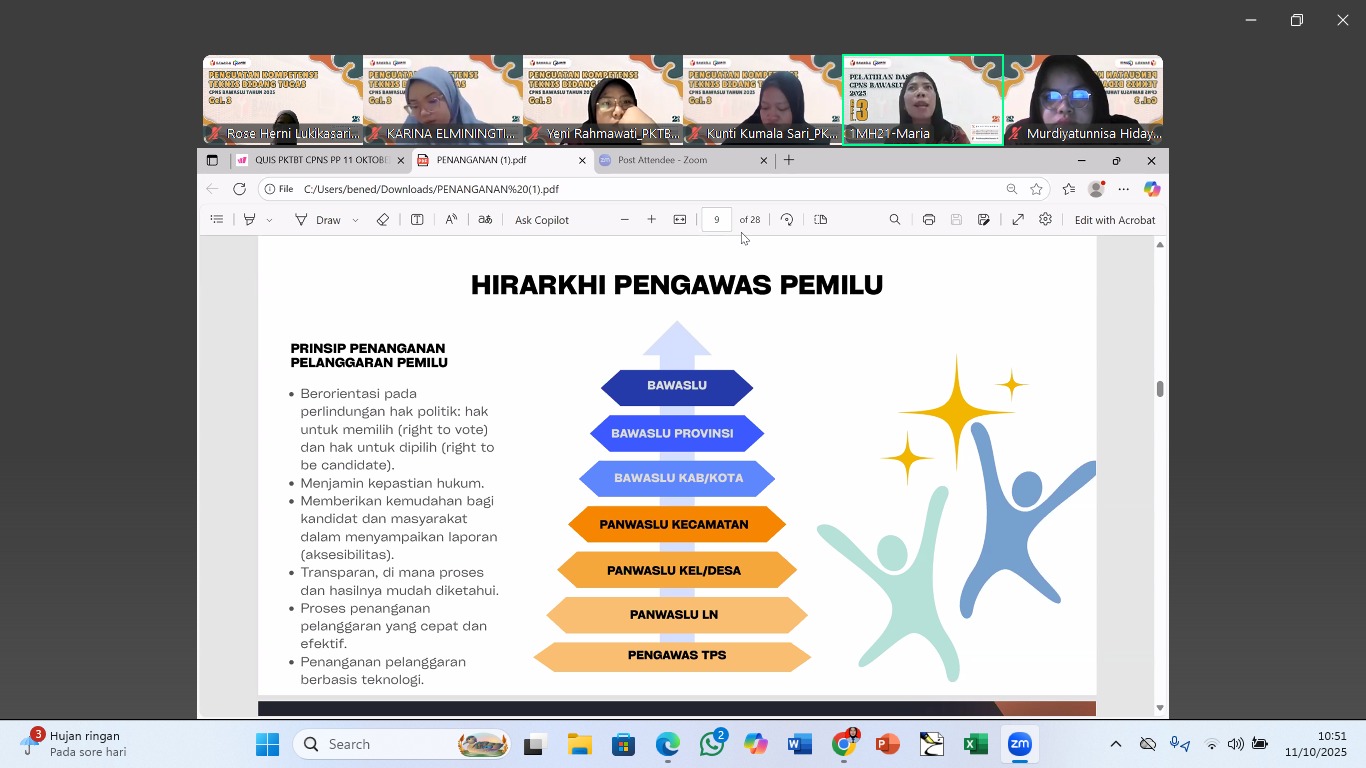 CPNS Bawaslu Kabupaten Purbalingga Ikuti Penguatan Kompetensi Teknis Bidang Tugas Bertema Pengawasan dan Penanganan Pelanggaran Pemilu