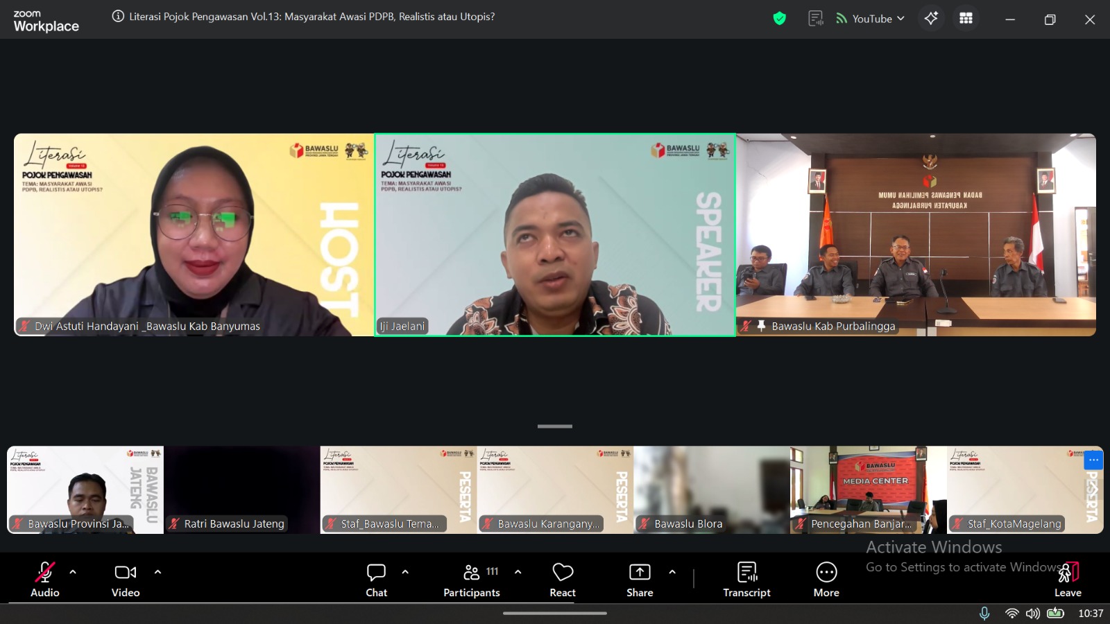 Bawaslu Kabupaten Purbalingga Ikuti Literasi Pojok Pengawasan Volume 13: Masyarakat Awasi PDPB, Realistis atau Utopis?