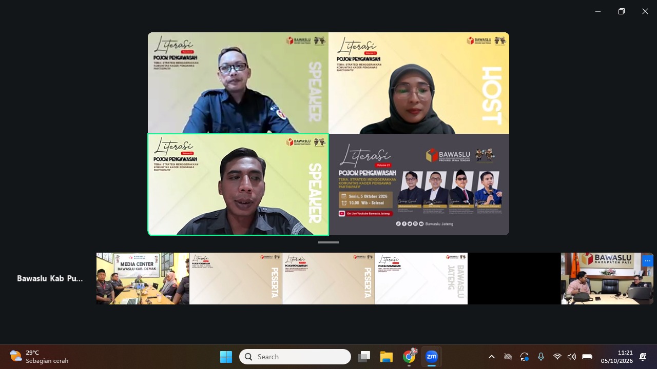 Perkuat Partisipasi Masyarakat, Bawaslu Purbalingga Ikuti Literasi Pojok Pengawasan Terkait Strategi Menggerakkan Komunitas Kader Pengawas